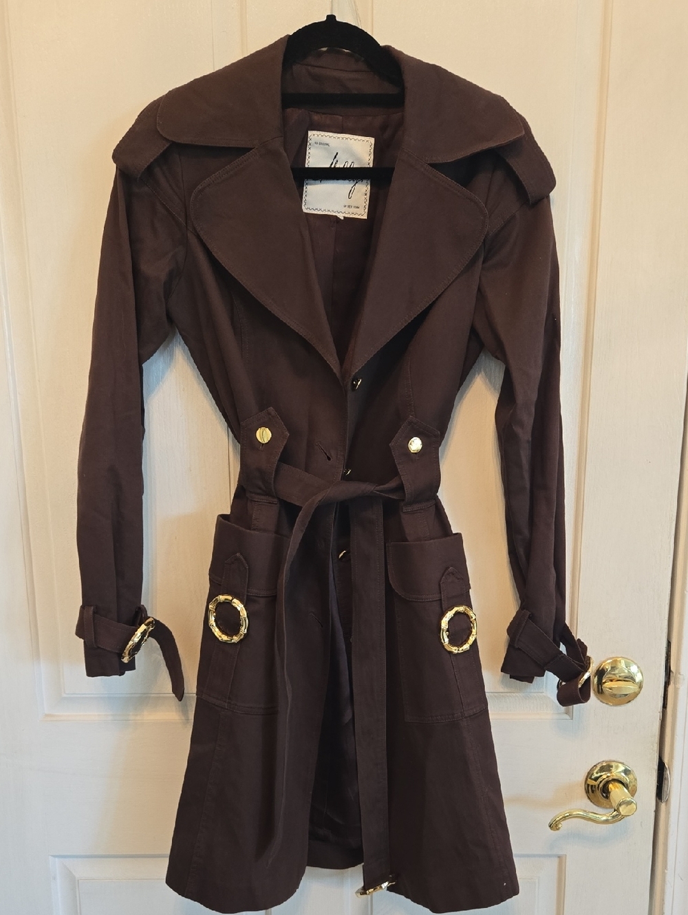 Milly Brown Trench Coat with Gold Hardware S